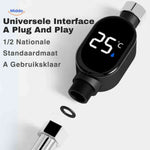 Universal faucet thermometer attachment installs instantly on most standard kitchen and bathroom faucets.