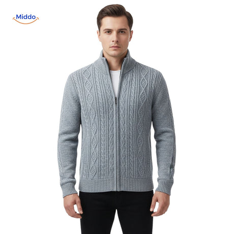 Full front view of gray thermoknit vest for men, displaying complete silhouette and fit.