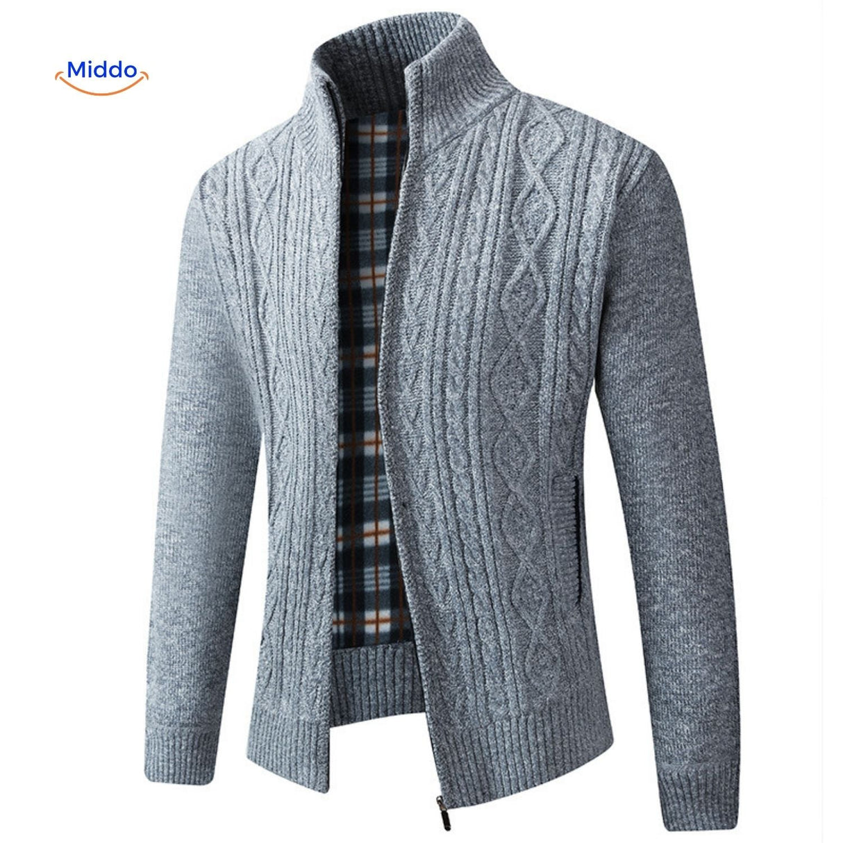 Lined warm thermoknit vest for men in blue-gray, highlighting knit and padded interior.