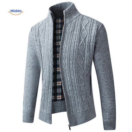 Lined warm thermoknit vest for men in blue-gray, highlighting knit and padded interior.