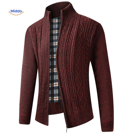 Red lined thermoknit vest for men, combining warmth with bold color for active wear.