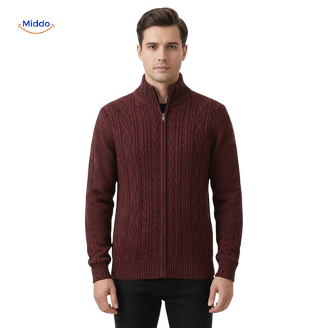 Red thermoknit vest full front view for men, adding bold color to casual wardrobe.