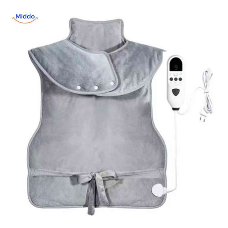 Thermowrap electric heated wrap includes remote control for convenient temperature adjustment.