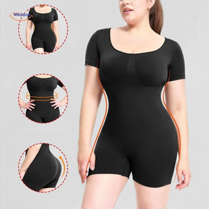 Black body-shaping bodysuit with delicate thin straps and corset shaping.