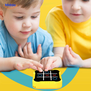 Interactive tic-tac-toe game with child-friendly touchscreen controls