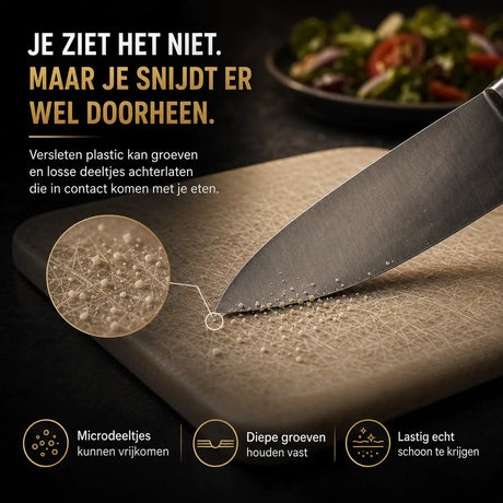 Titanium board prevents microplastics from leaching into food and meals.