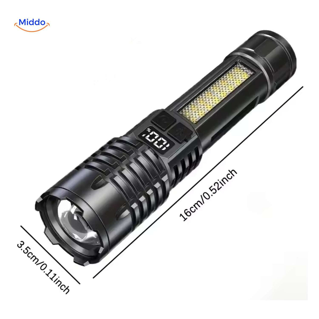 Compact Torchlite LED flashlight showing size and dimensions specifications.