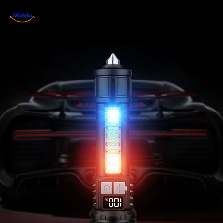 Torchlite emergency flashlight with red and blue warning light modes.