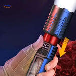 Torchlite rechargeable flashlight with screw-on head and battery indicator.