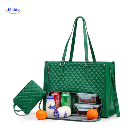 Green Totezia cooler bag with cooler space and included portable case.