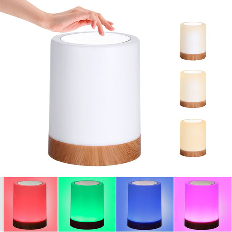 Nine color options and lighting modes available on cordless touch lamp.
