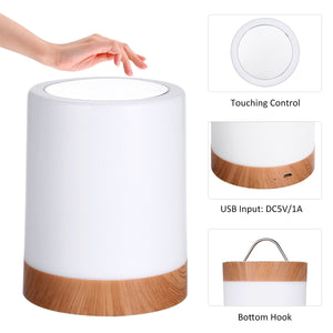 Touch control interface and USB-C charging port on cordless night light.