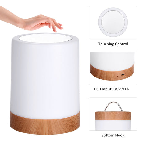 Touch control interface and USB-C charging port on cordless night light.