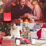 Cordless touch lamp creating warm festive atmosphere for holidays.