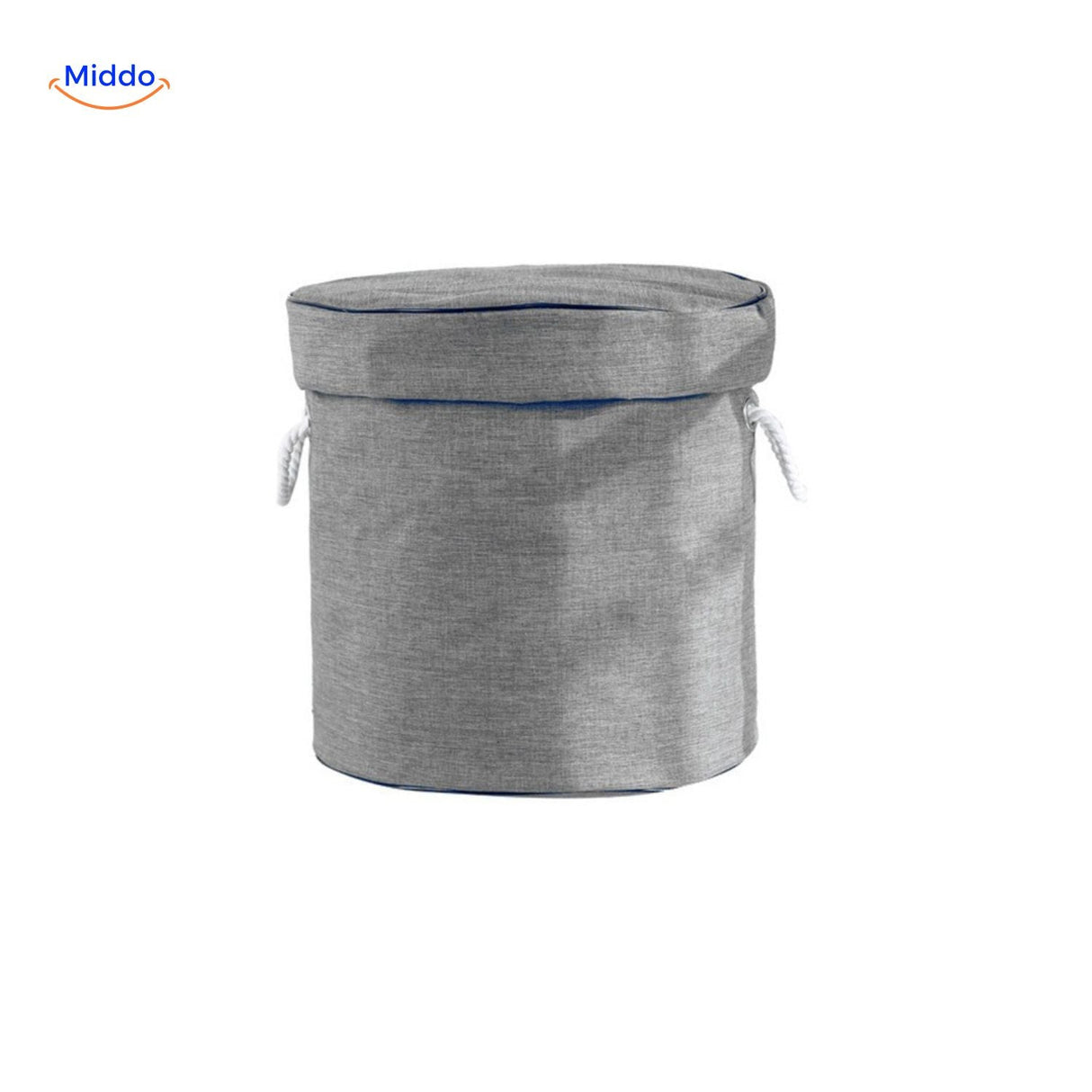 Neutral gray toy storage bag for modern decor.