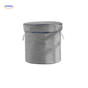Neutral gray toy storage bag for modern decor.