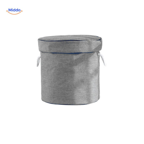 Neutral gray toy storage bag for modern decor.