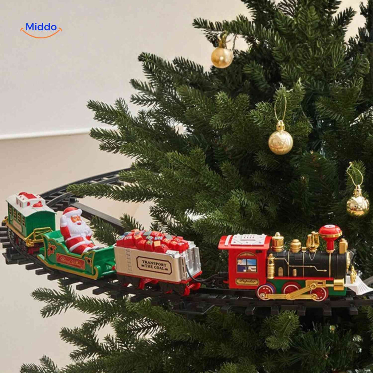 ChristmasRail circling 90cm Christmas tree with full light and sound effects.