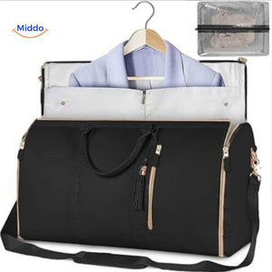 Classic black water-resistant garment duffel for any trip.