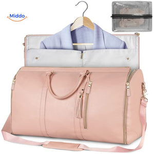Luxe travel bag in elegant pink color for stylish travelers.
