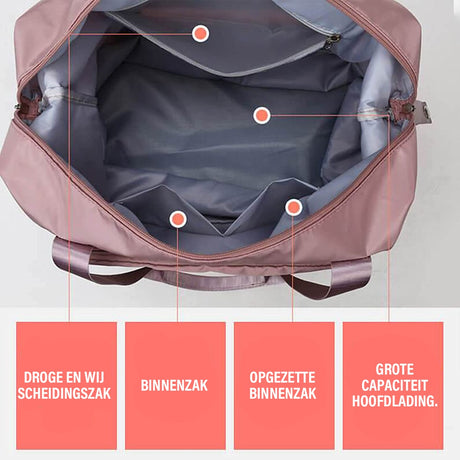 Expandable waterproof bag displayed in full expanded position showing capacity.