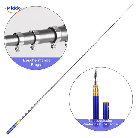 Compact telescopic fishing rod set shown in its travel-ready packed configuration, easy to carry anywhere.