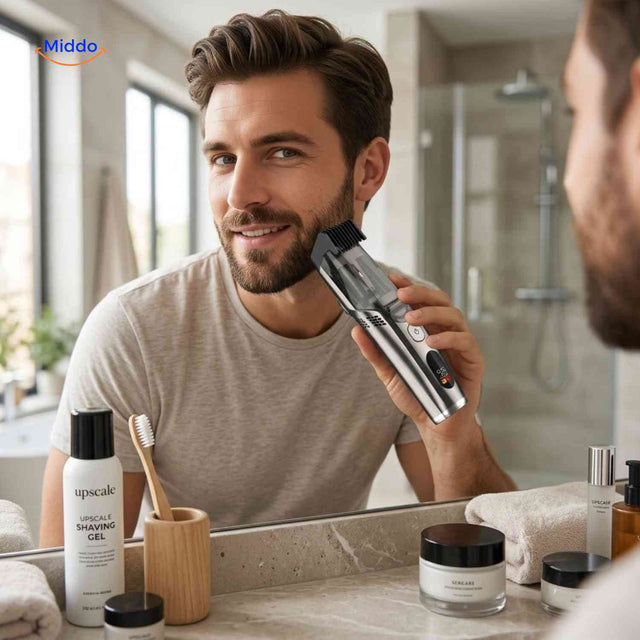 Trimora dark silver hair clipper with display in use