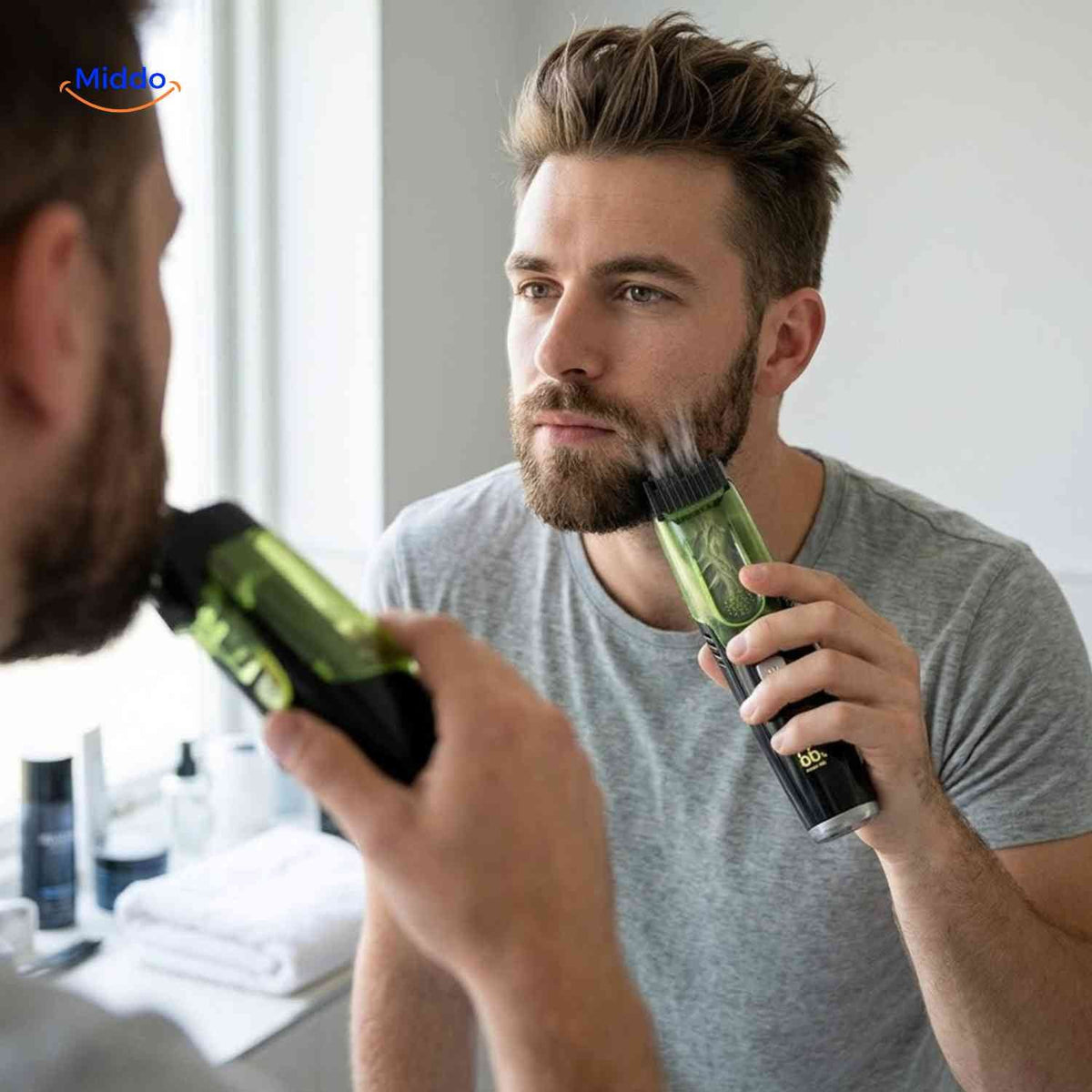 Trimora green hair clipper with display in use