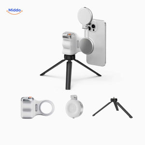 Integrated tripod stand for stable hands-free content creation.