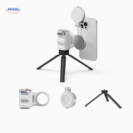 Integrated tripod stand for stable hands-free content creation.
