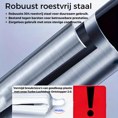 Stainless steel construction of the Turbo Air Pressure Drain Blaster.