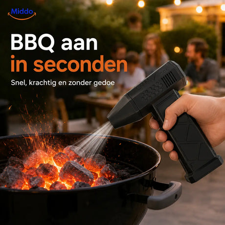 Cordless air blaster instantly lights BBQ grills with powerful 130,000 RPM airflow.