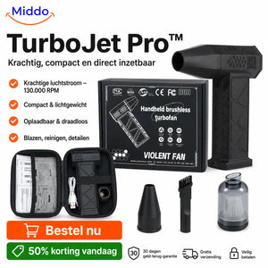 Black TurboJet Pro cordless air blaster complete set with all essential accessories.