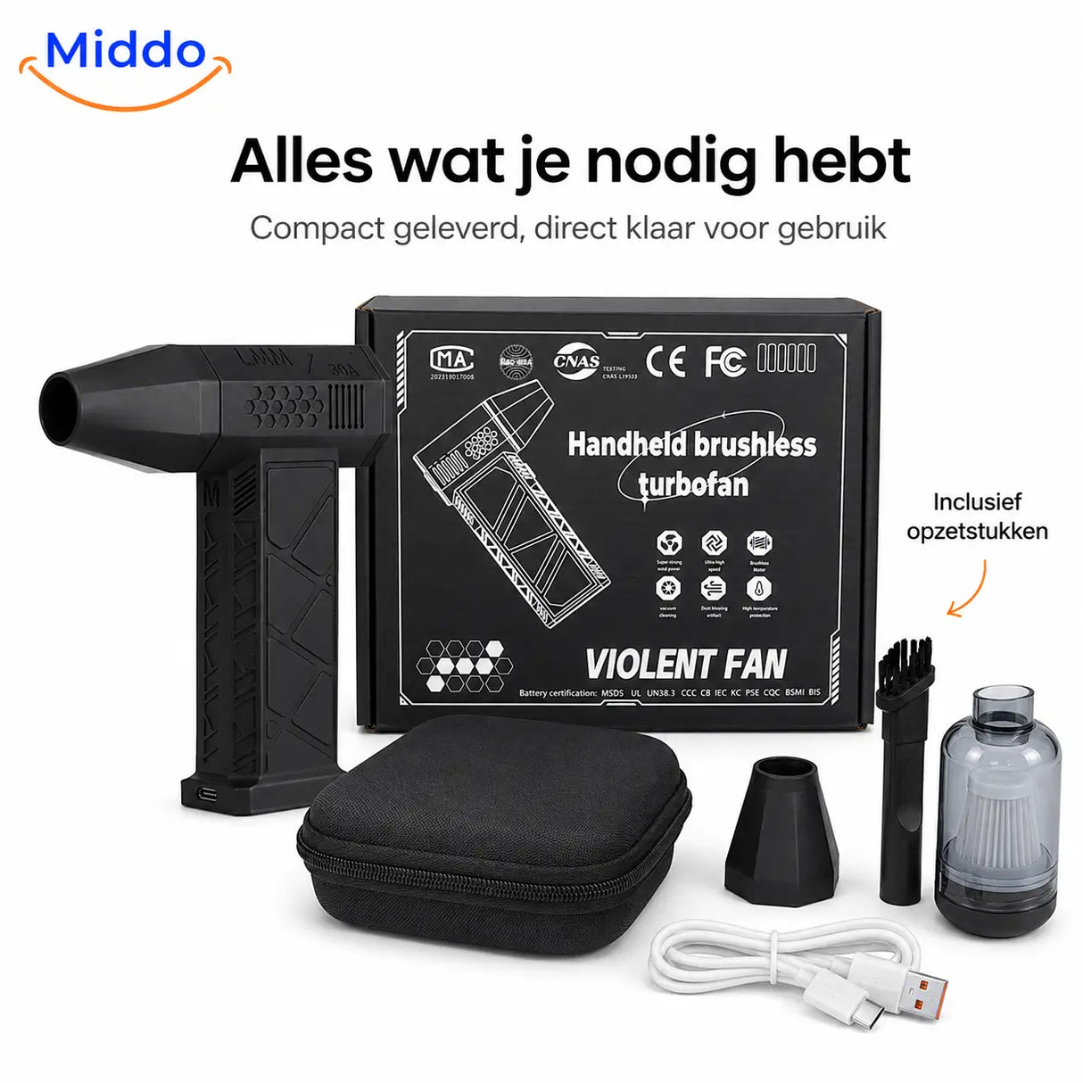 Complete TurboJet Pro set includes multiple nozzle attachments and protective storage case.