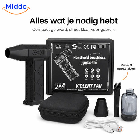 Complete TurboJet Pro set includes multiple nozzle attachments and protective storage case.