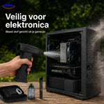 Cordless air blaster safely removes dust from gaming PCs and delicate electronics.