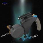 Twin dog leash with built-in flashlight for controlled dual-dog walking.