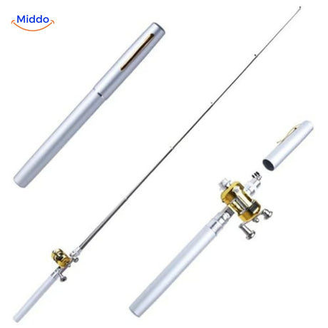 Ultra-compact silver telescopic fishing rod and premium reel set displayed against a clean background.