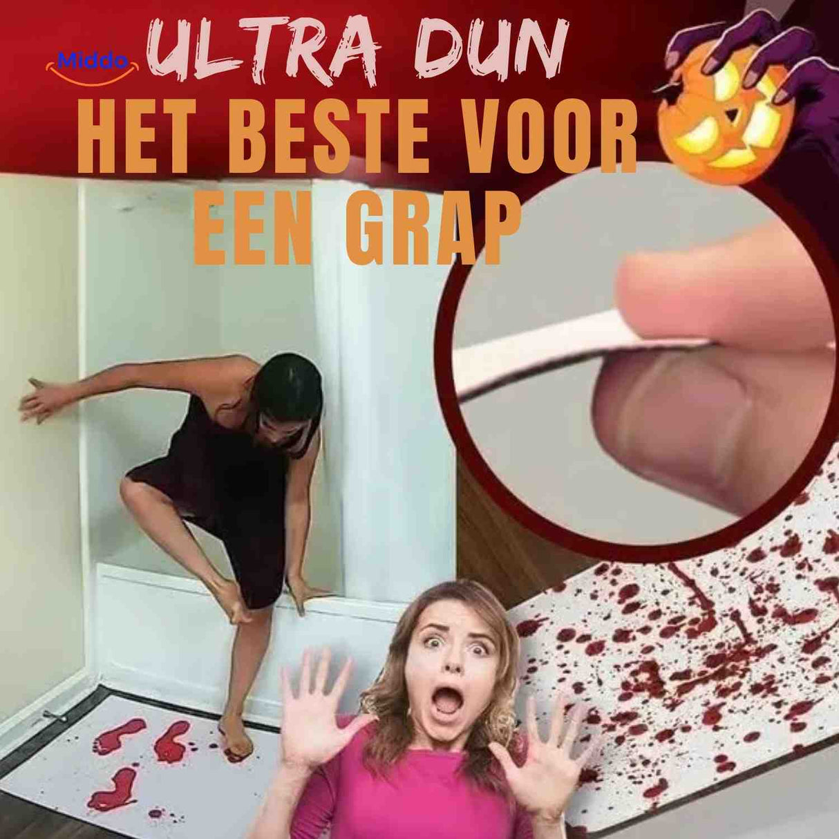 Ultra-thin reusable bath mat designed for Halloween pranks and jokes.