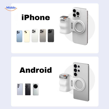 Universal phone grip works with both iPhone and Android devices.