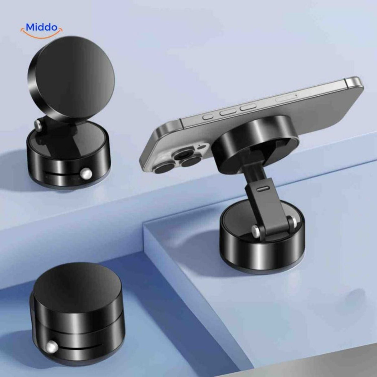 Universal phone mount compatible with iPhone and all smartphone sizes.