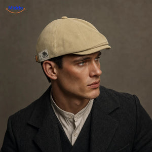 Urban Heritage Flat Cap™ | Timeless Sophistication in Beige, worn by a model