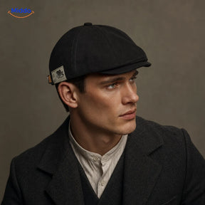 Urban Heritage Flat Cap™ | Timeless Sophistication in Black, worn by a model
