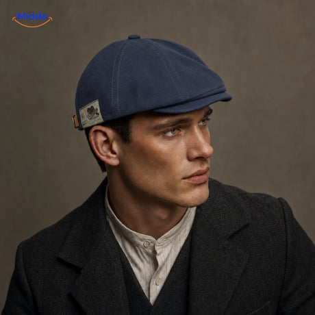 Urban Heritage Flat Cap™ | Timeless Sophistication in Blue, worn by a model
