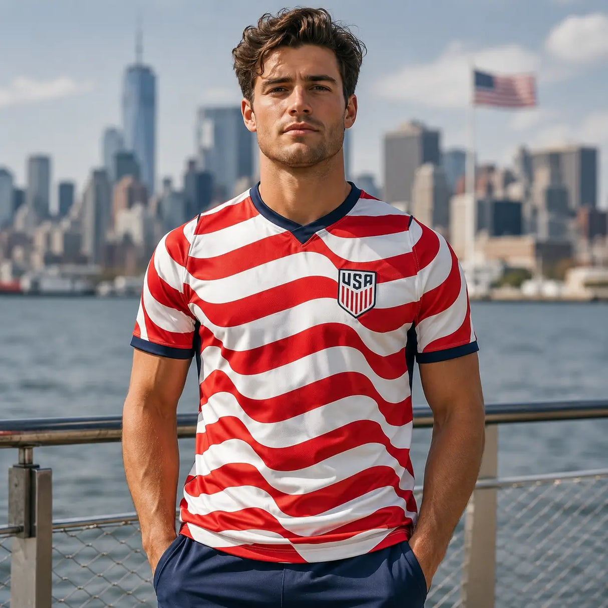 United States 2026 World Cup supporter jersey in red and white.