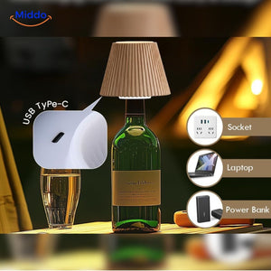 USB-C rechargeable wine bottle lamp with modern charging technology.