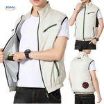 Sleeveless cooling vest with USB-powered dual fans and breathable fabric technology.