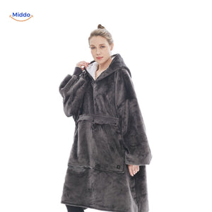 USB rechargeable heated sweater shown from the side, highlighting the jacket-style cut.