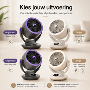 USB rechargeable cordless fan for flexible placement.