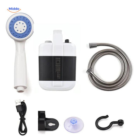 Portable shower designed for use with warm water for enhanced comfort and relaxation.